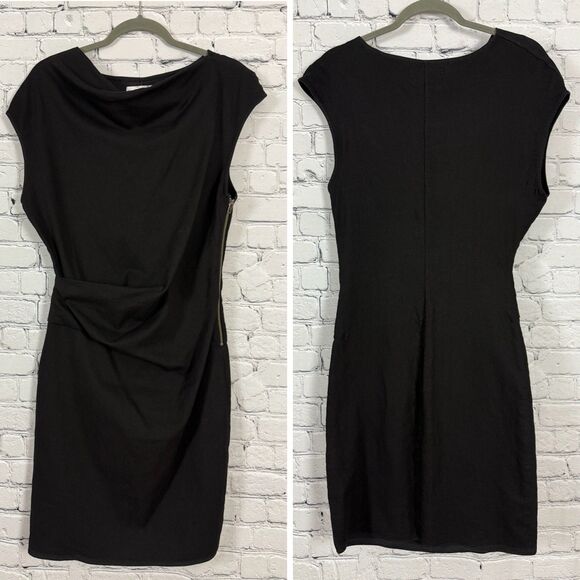 Helmut Lang Mini Draped Dress Black Asymmetrical Side Zipper Draped Neck - Picture 2 of 11